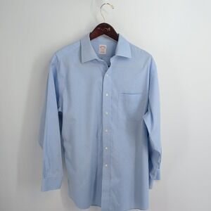 Brooks Brothers 343 Non Iron Preppy Office Wear Dress Shirt Blue Size 16 1/2-2/3